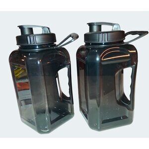 Lot Of 2 Black 60oz Water Bottles With Grip Handle & Flip-Up Screw Lid